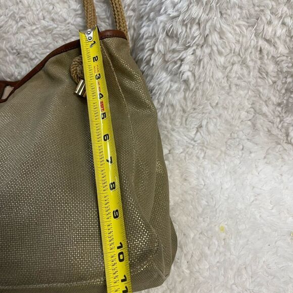 MICHAEL Michael Kors Metallic Khaki /Brown Canvas and Leather Medium Isla Tote - Picture 11 of 16